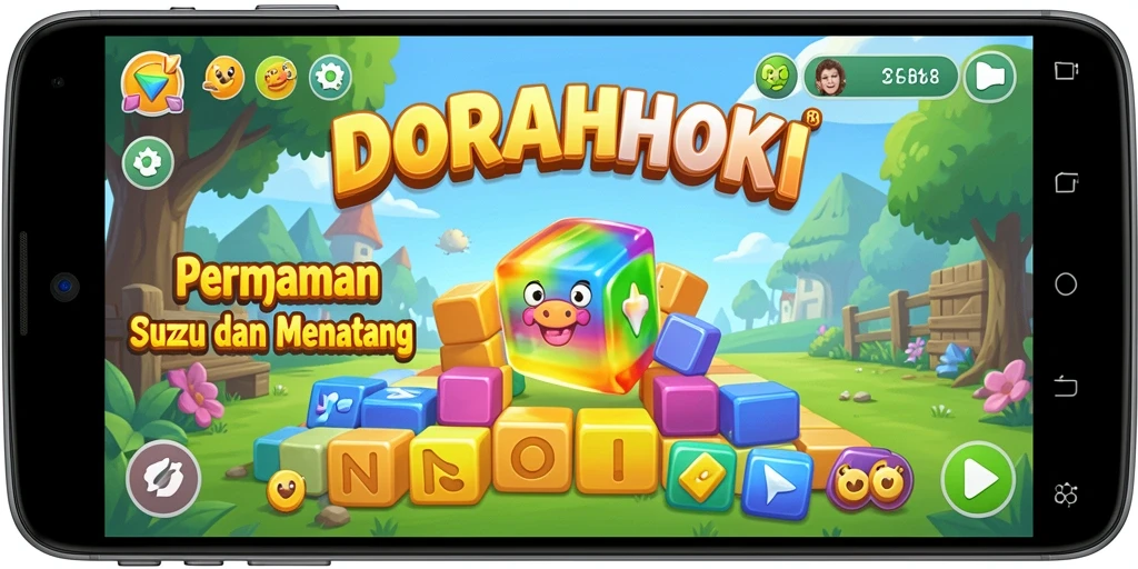 Tampilan gameplay DORAHOKI yang menarik dan berwarna-warni.