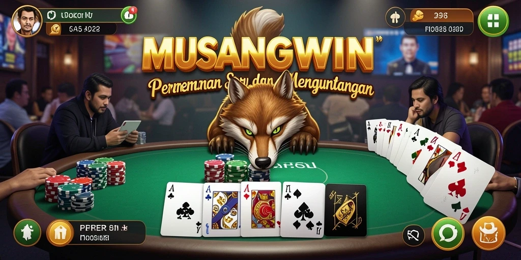Tangkapan layar gameplay MUSANGWIN yang mendebarkan di tengah permainan Poker.
