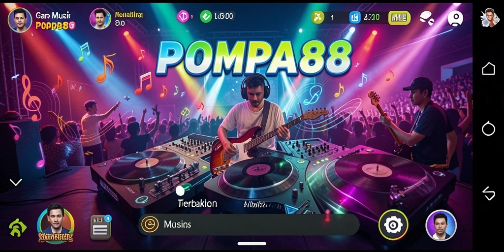 Tampilan gameplay POMPA88 dengan antarmuka musik yang menarik.