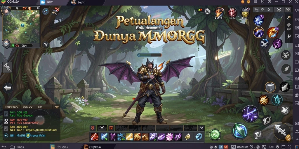 Screenshot gameplay QQNUSA yang menunjukkan pertarungan epik dalam dunia MMORPG.